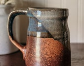 Vintage Coffee Mug - Rust & Blue Handmade Pottery Teal and Brown Stoneware Hand thrown Stoneware Original Ceramic Mug Collectible Vintage