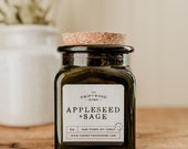 Apothecary Soy Candles- "Appleseed + Sage" Earthy Patchouli Nag Champa Incense Harvest Hippy Candle Juniper Pear Eucalyptus Clove Sage leaf