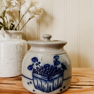 Vintage Salmon Falls Pottery- Blueberry Basket Bean pot crock Salt Glazed Dover NH Handmade Stoneware Pottery Kitchen Cottage Decor Storage