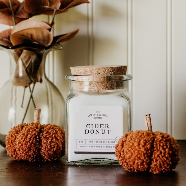 Cozy Fall Soy Candles - "Cider Donut" Hand Poured Natural Soy Candles Apple Cider and Rum Cinnamon Vanilla Clove Donut Fall Hot Apple Cider