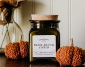 Cozy Fall Soy Candles - "Blue Ridge Cabin" Fall Candle Smoky Woods Cashmere Musk Tonka Vanilla Almond Clove Ginger Leather Virginia Candle