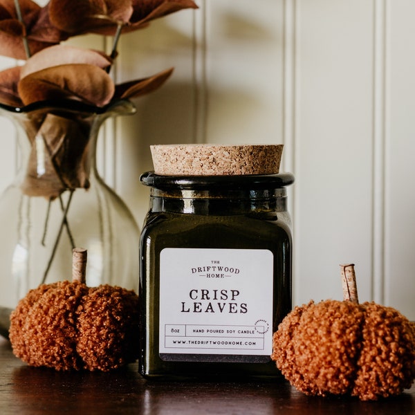 Cozy Fall Soy Candles - "Crisp Leaves" Spooky Fall Candles Woodsy Cinnamon Citrus Apple Berry Pecan Bakery Fall Holiday Outdoors Candles