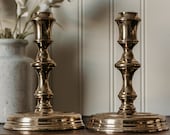 Vintage Brass Candlesticks - Baldwin Lacquered Brass Taper Candlestick Pair Set Antique Brass Finish Antique Candlestick Holders for Tapers