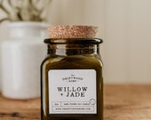Apothecary Soy Candles - "Willow & Jade" Clean Feminine Floral Sandalwood Coconut Cashmere Musk Cocoa Butter Tonka Aromatherapy Spa Candle