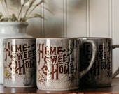 Vintage Coffee Mug Set - 3pc Home Sweet Home Stoneware Mug Set Japanese Stoneware Ceramic Mug Collectible Vintage Farmhouse Mugs