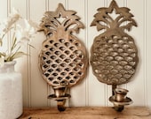 Vintage Brass Pineapple Sconces - Pair of Pineapple Lacquered Brass Candlestick Sconce Antique Brass Finish Antique Candlestick Holders Wall