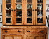 Antique Early American Hutch - RARE 1800's Primitive Glass Top Cabinet Dining Room Hutch or Apothecary General Store Cabinet Pie Safe Buffet