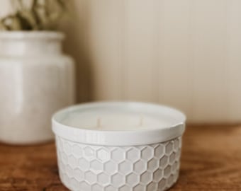 Hexagon Honey Candle - "Wildflower Honey" Soy Candle in Yang Ylang Orange Blossom Jasmine Vanilla Tonka Honeybee Decor Spring Summer Candle