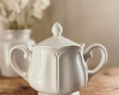 Antique Ironstone Sugar Bowl Candle - "Lemon + Lavender" Spring Summer Soy Candle Lemon Lavender Herbal Orange Blossom Vanilla Citrus
