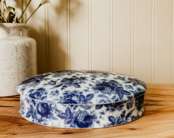 Vintage Blue Floral Trinket Box - Porcelain Blue and White Flower Jewelry Box trinket Decor Jar Pill Tea Caddy Ring Storage Vanity