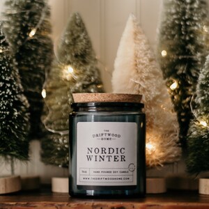 Holiday Soy Candles -"Nordic Winter" Winter Holiday Candles Icy Scandinavian Nordic Woodland Holiday Tree Christmas Stocking Stuffer Viking 16oz Apothecary