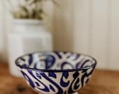Vintage Moroccan Bowl - Handpainted Blue and White Vintage Moroccan Calligraphy Signed Pottery Bowl Arabic Decor Prayer Bowl Decorative