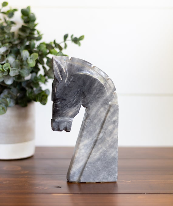 Vintage Marble Bookend Grey And White Marble Trojan Horse Bookend Greek Horse Bookend Vintage Marble Bookend Monochromatic Decor Horse