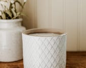 Glazed Pottery Bowl Candle - "Citrus + Sage" Vanilla Glazed Diamond cut pottery planter Candle Lemon Grapefruit Herbal Sage Basil, Clean