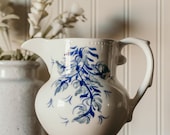 Vintage Pottery Pitcher- Handmade Cash Family Stoneware Pitcher Blue Floral Tennessee Pottery Collectors Stoneware Dishes and China