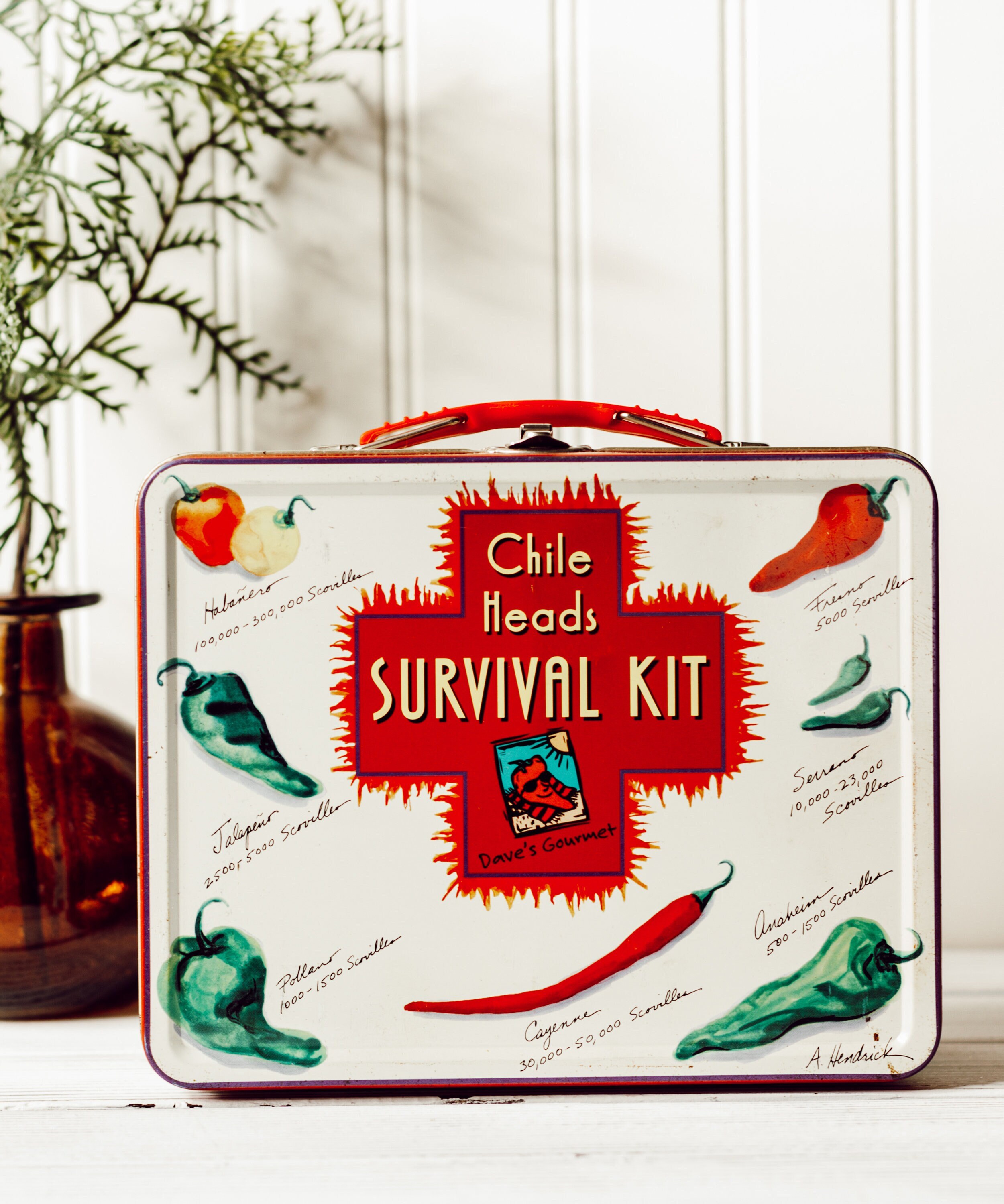 Vintage Collectible Lunch Box - Chile Heads New Mexico Survival Kit Collectible lunch Box Tin Box Southwest New Mexican Vintage lunch boxes 新型スマホOPPO New Mexico ヴィンテージ ボックス 小物入れ