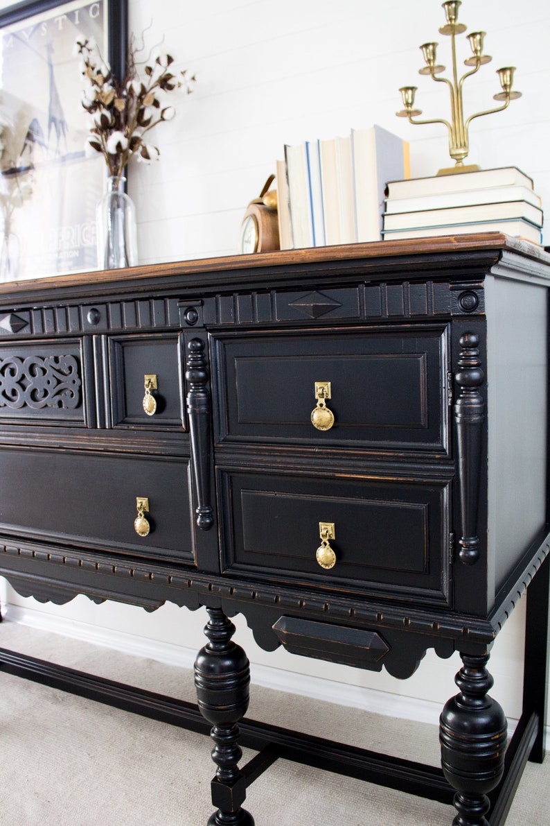 Vintage Black Buffet Victorian Walnut Buffet Painted in Etsy