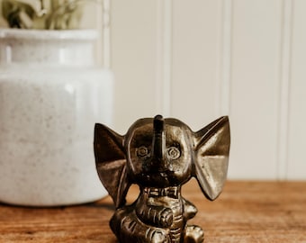Vintage Brass Elephant - Brass Baby Elephant Figurine Childhood Character Baby Elephant Brass Animal Paperweight Bookshelf Decor Cottagecore
