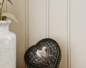 Vintage Jewelry Box - Silver Engraved Heart Shaped Jewelry Box vintage trinket box Silver Heart Box Pill Box Ring Storage Vanity Decor