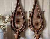 Vintage Faux Wicker Sconces - Vintage HOMCO Faux Wicker Pair Set Candlestick Holders Wall Sconce Pair 70's Candle Sconce Faux Wood