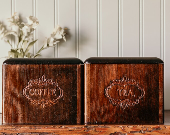 Vintage Coffee & Tea Boxes Farmhouse Wood Coffee and Tea Storage Box