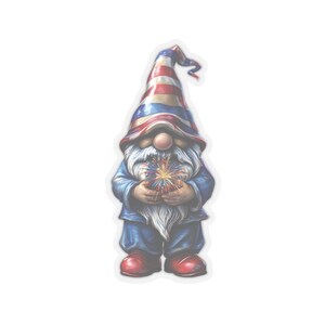 Gnome Kiss-Cut Stickers for 4th of July and Independence Day, Firework Design, White and Transparent Sticker, Holiday Sticker Pack