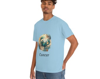 Zodiac Sign Cancer-Watercolor Cancer Black Letters-Adult Unisex Heavy Cotton T-Shirt-Several Colors-Sizes S-5XL