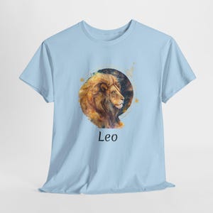 Zodiac Sign Leo Black Letters-Watercolor Adult Unisex Heavy Cotton T-Shirt-Several Colors-Sizes S-5XL, Birthday Gift