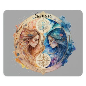Zodiac Sign Gemini Mouse Pad-Gray Color in Both Round and Rectangular Shapes
