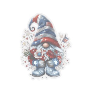 Gnome Sticker, 4th of July Red White Blue Celebrate White Transparent, Independence Day Sticker, Patriotic Planner Sticker, Laptop Decal