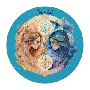 Zodiac Sign Gemini Mouse Pad-Turquoise Color in Both Round and Rectangular Shape