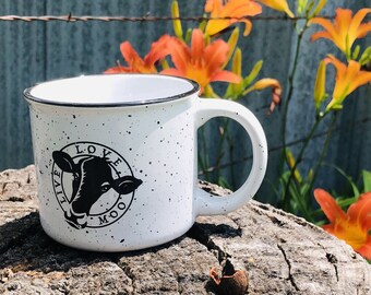 Live Love Moo Coffee Mug/coffee cup/cow lover gift/ceramic coffee cup/cow mug/tin cup style mug