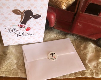 Hello Valentine notecards/Blank inside notecard with envelope and circle sticker