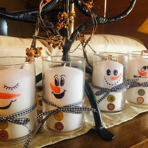 Snowman candle/Holiday Table Decor