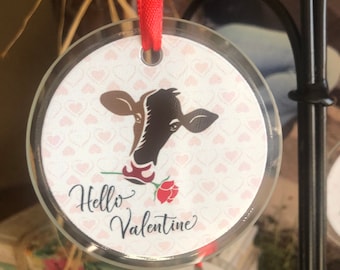 Hello Valentine Glass Ornaments