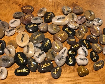 Polished word stones/Engraved inspirational stones/Prayer rocks/Zen stones/Sold individually