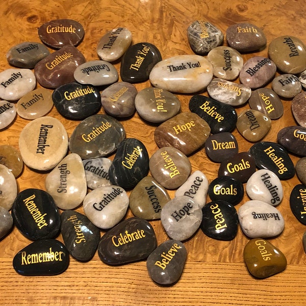 Polished word stones/Engraved inspirational stones/Prayer rocks/Zen stones/Sold individually