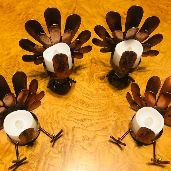 Metal Holiday Turkey Tea Light Candle Holder/Thanksgiving decor/table centerpiece