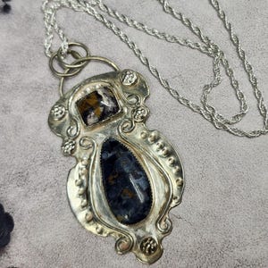 Pietersite & Indian Blanket Jasper Pendant in Sterling Silver —Storm Witch’s Amulet