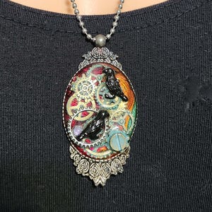 Collier corbeau steampunk - Bijoux gothiques de corbeau avec engrenages mécaniques image 1
