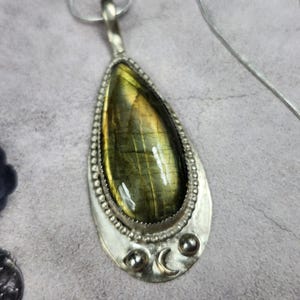 Golden Moonkeeper Labradorite Pendant | Handmade Sterling Silver Necklace | Celestial Witchy Jewelry
