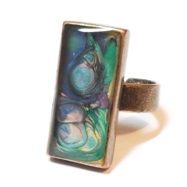 Marbled Ring, Pastel Painted Abstract Rin, Beautiful Green and Blue Adjustable Abstract Painted Ring ON SALE NOW