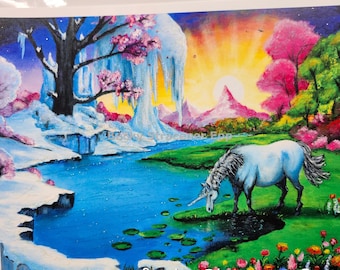 Fertile Ground, Embellished Art Print by Becky Stracener Epp Original Unicorn Painting Print
