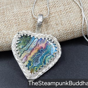 Rainbow Lace Agate Heart Pendant: Sterling Silver Druzy, Handmade