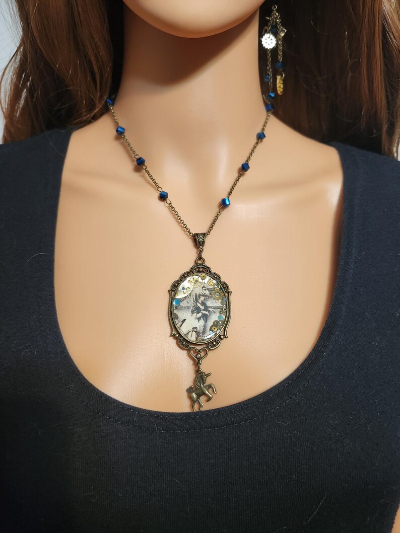 The Clockwork Masquerade — Steampunk Unicorn Necklace & Matching Earrings Set image 12