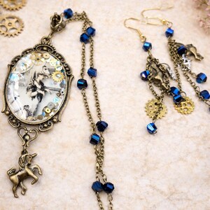 The Clockwork Masquerade — Steampunk Unicorn Necklace & Matching Earrings Set image 1
