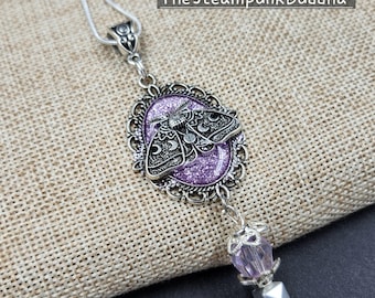 Moon Phase Moth Necklace