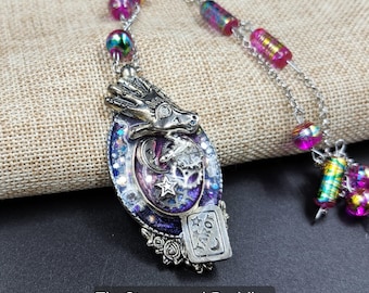 Handmade Tarot Card Necklace: Witchy Steampunk Celestial Pendant