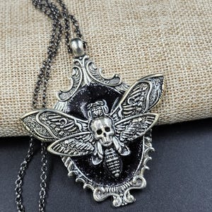 Silver Death’s Head Moth Necklace – Gothic Witchcore Pendant| Handmade Halloween Jewelry