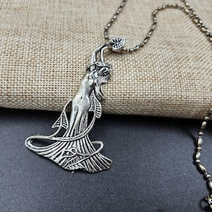 Goddess Pendant Necklace: Silver-Tone Bead Ball Chain